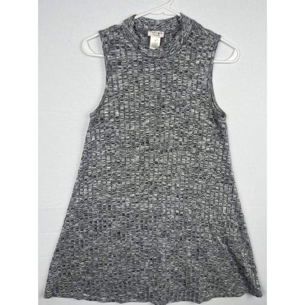 Contempo Casuals Mock Neck Sleeveless Knit Top Womens Small Grey Space Dye